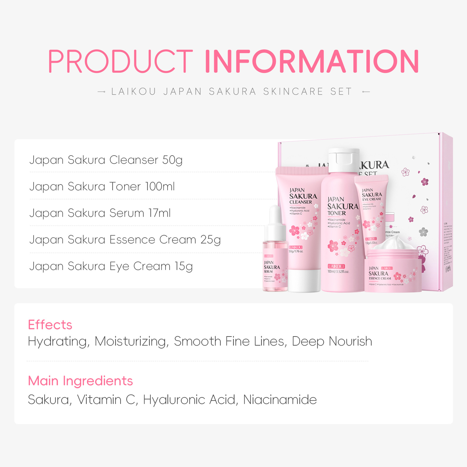 LAIKOU Sakura 5pcs Skin Care K – Luxury Skincare Set Bewertung und Preis